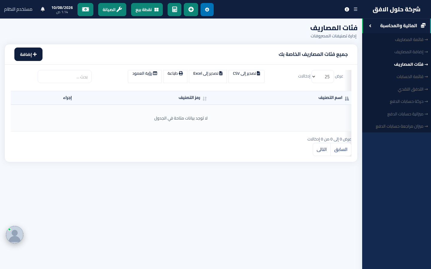 فئات المصاريف
