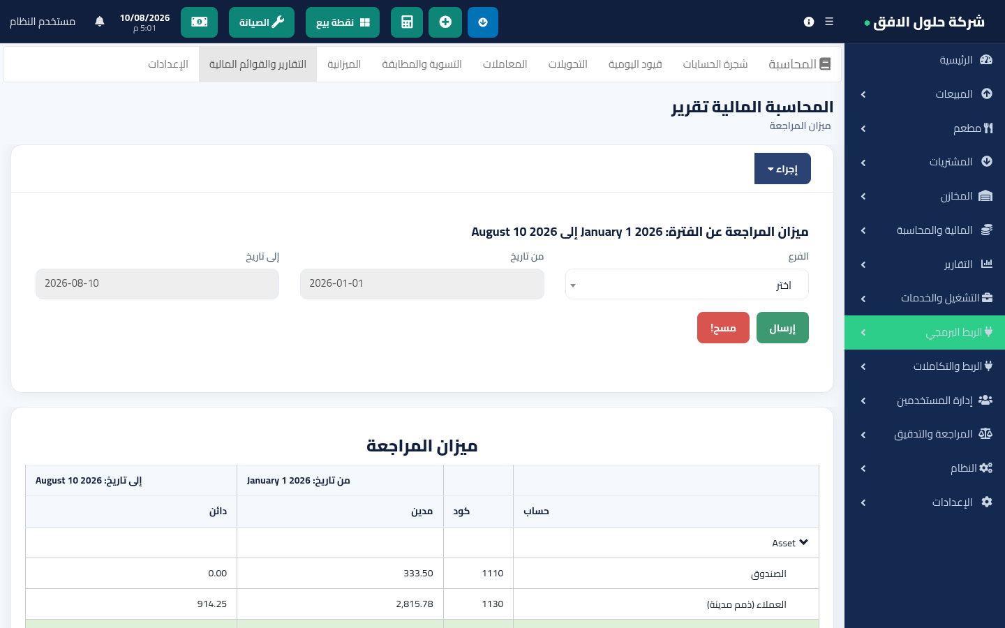 تقرير ميزان المراجعة